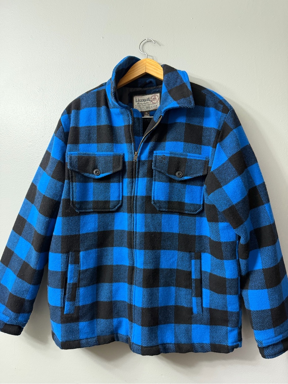 Legendary Whitetails Men’s Blue and Black Buffalo Plaid Fleece Jacket XL